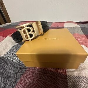 Black Burberry belt gold buckle